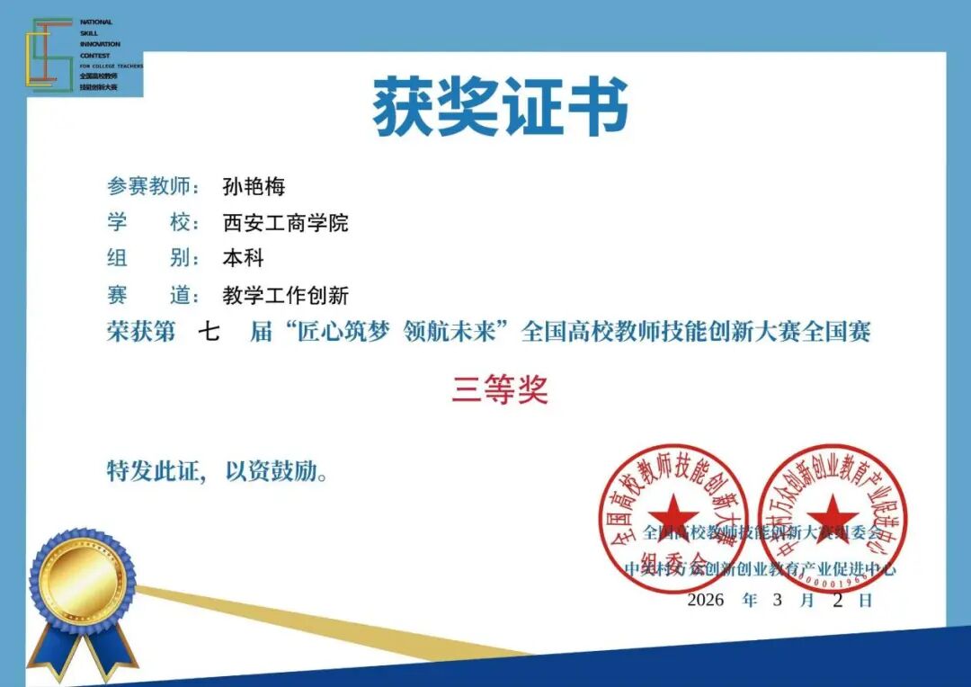 祝贺！西安工商学院教师在第七届全国高校教师技能创新大赛中荣获佳绩