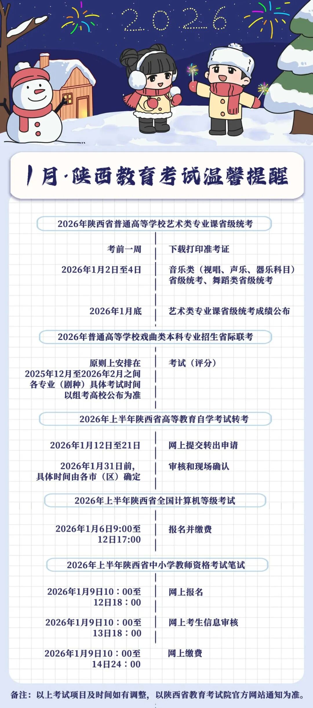 陕西教育考试院发布｜2026年1年考试提醒
