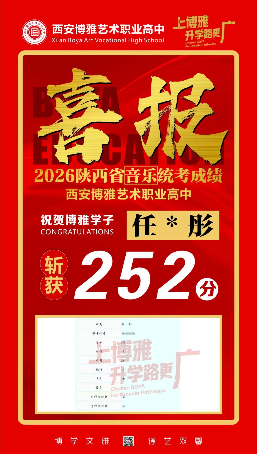 有望夺魁！西安博雅艺术职业高中学子在2026年音乐统考中最高分285分
