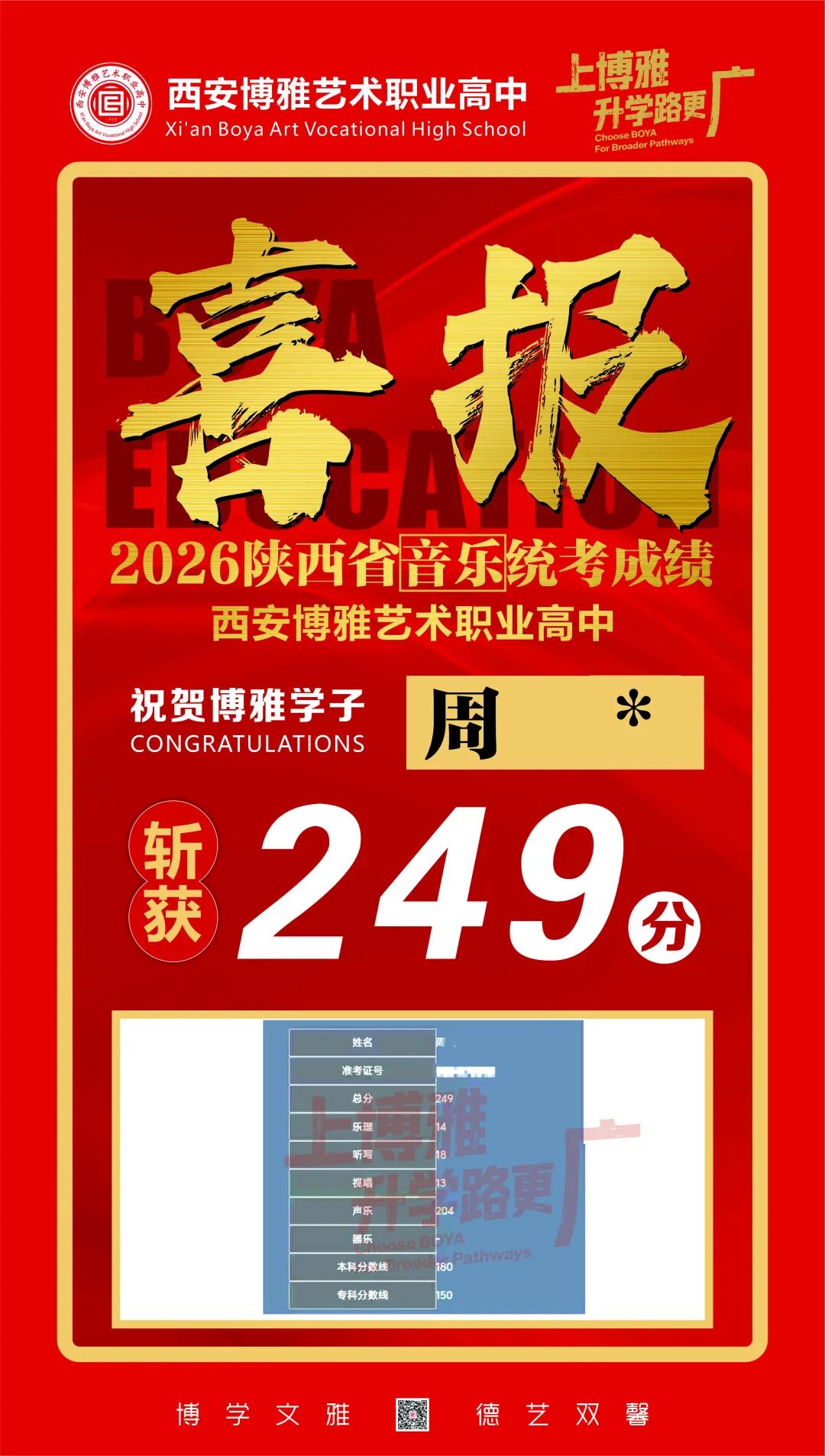 有望夺魁！西安博雅艺术职业高中学子在2026年音乐统考中最高分285分