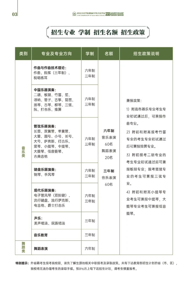 西安音乐学院附属中等音乐学校2026年招生简章