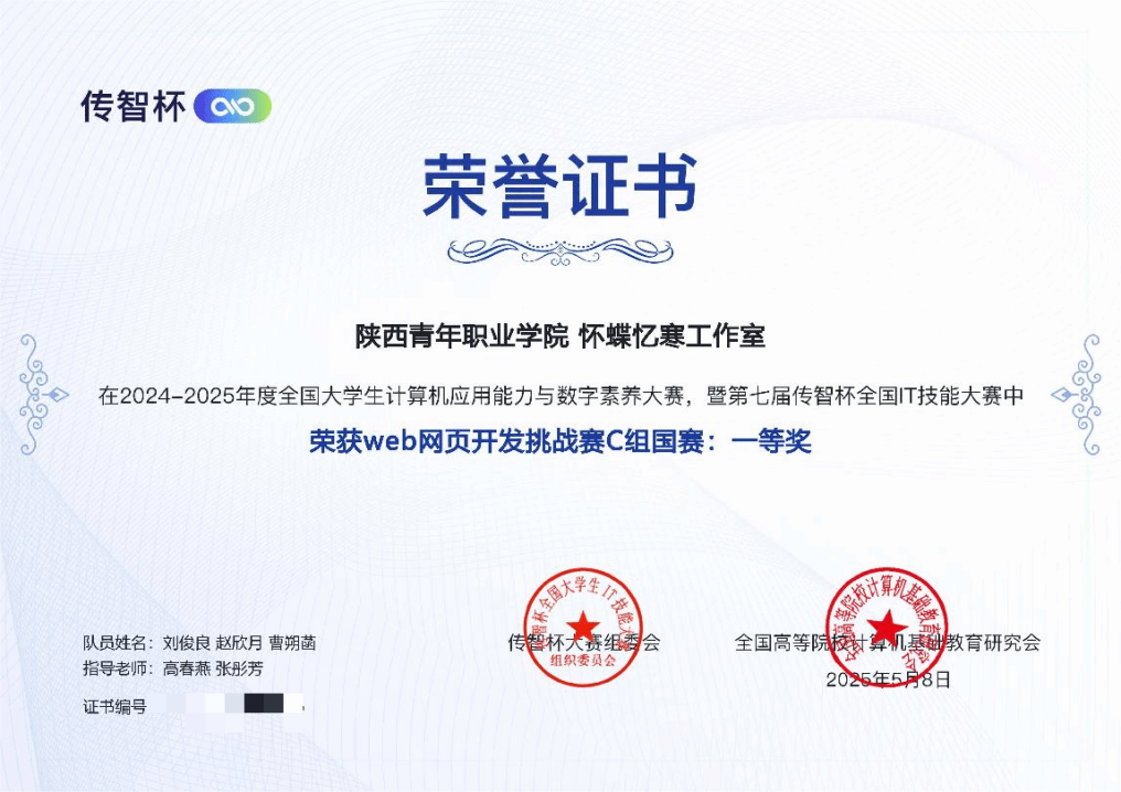 祝贺！陕西青年职业学院在全国第七届“传智杯”暨全国IT技能大赛总决赛中荣获双项一等奖