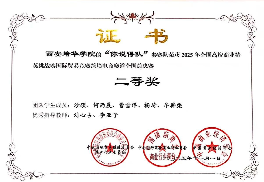 祝贺！西安培华学院学子5支团队在全国商业精英挑战赛中齐获二等奖